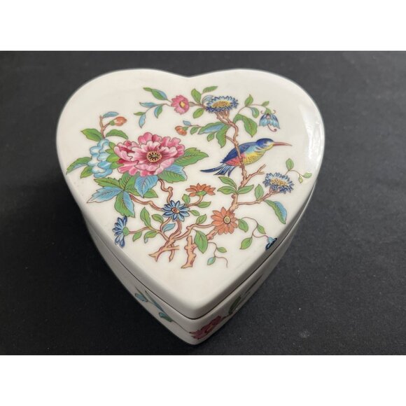 Aynsley Pembrooke England Bone China Trinket Box Heart Shaped Hand Painted - Picture 1 of 6
